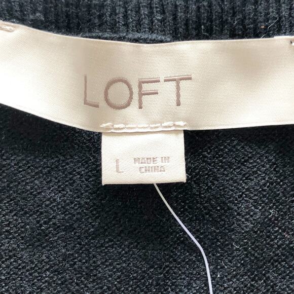 Loft Large Dress Knit Black Crew Neck NEW! Soft With Flip Cuff Detail - Picture 5 of 7